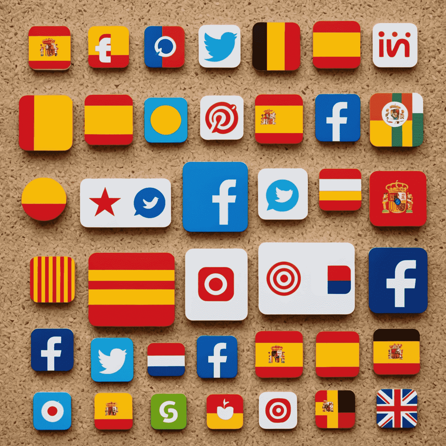 Imagen que representa las tendencias de creación de contenido en España, mostrando iconos de redes sociales populares y símbolos culturales españoles